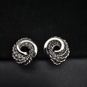 Monet Silver Tone Twisted Clip On Earrings Vintage Costume Jewelry